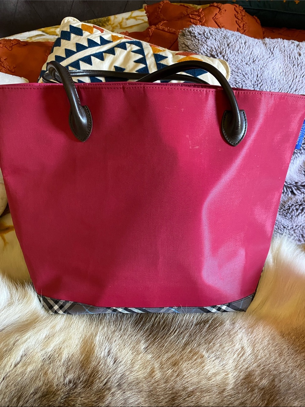 Burberry Blue Label Pink Women's Tote Bag with Dark Handles